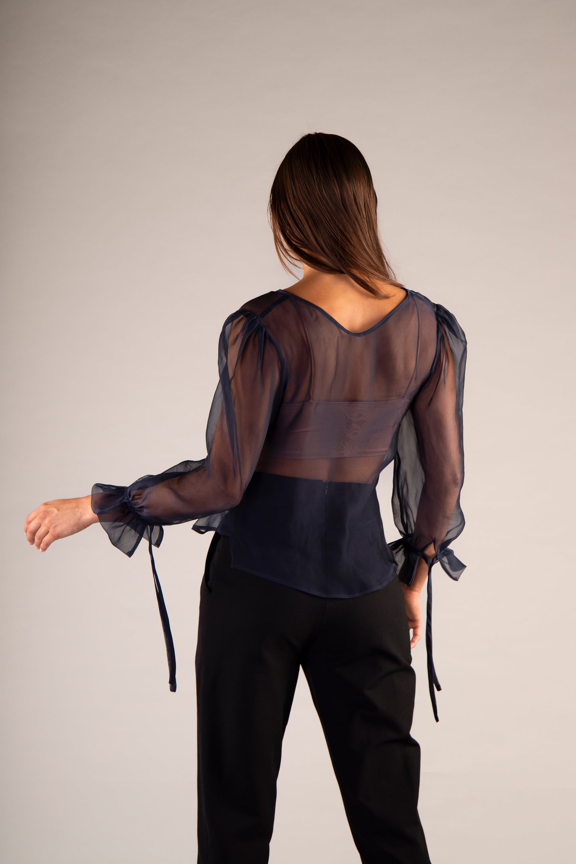 Hanna Blouse 3/4 sleeves darkblue silk