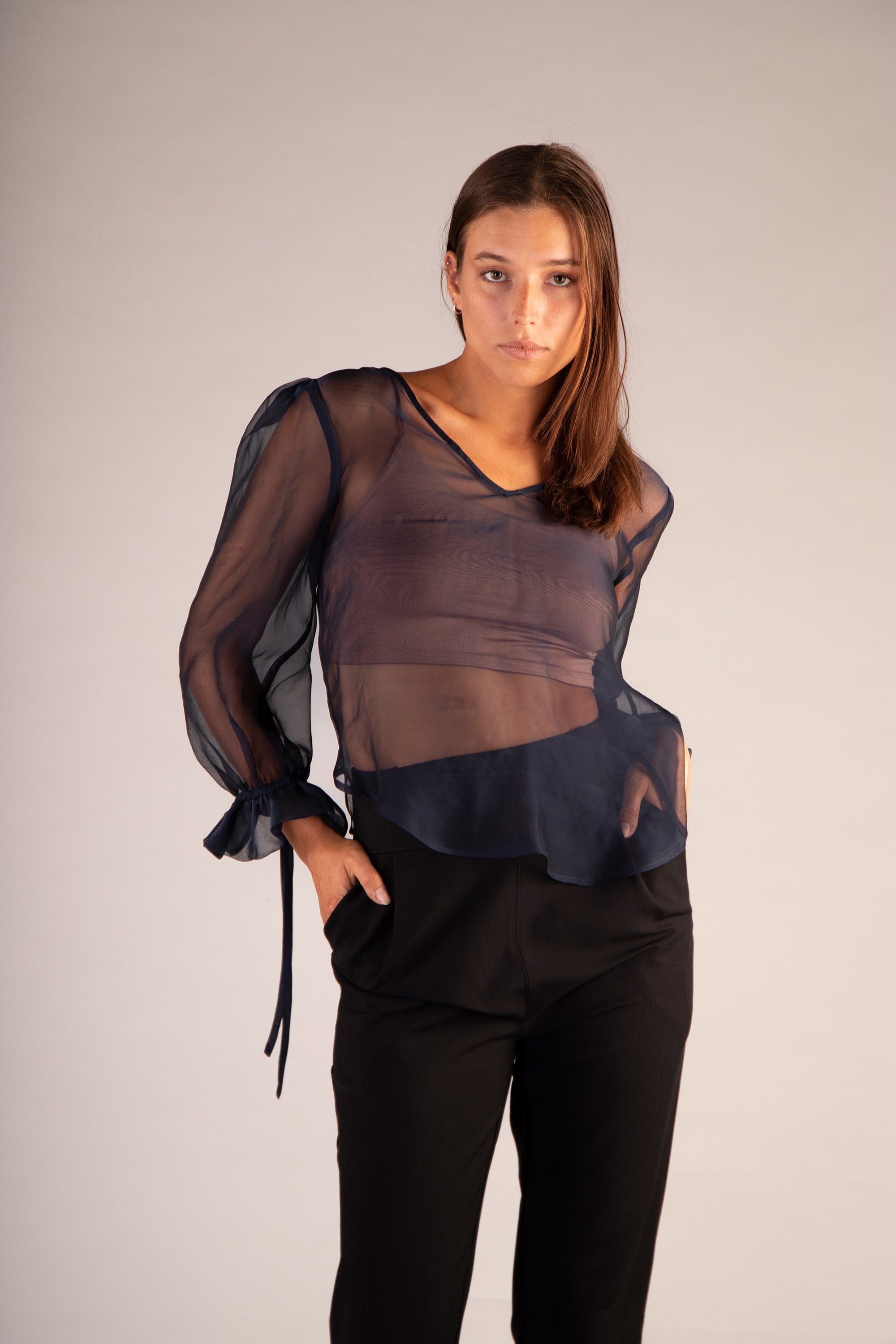 Hanna Blouse 3/4 sleeves darkblue silk